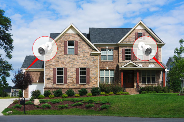 a house with security cameras